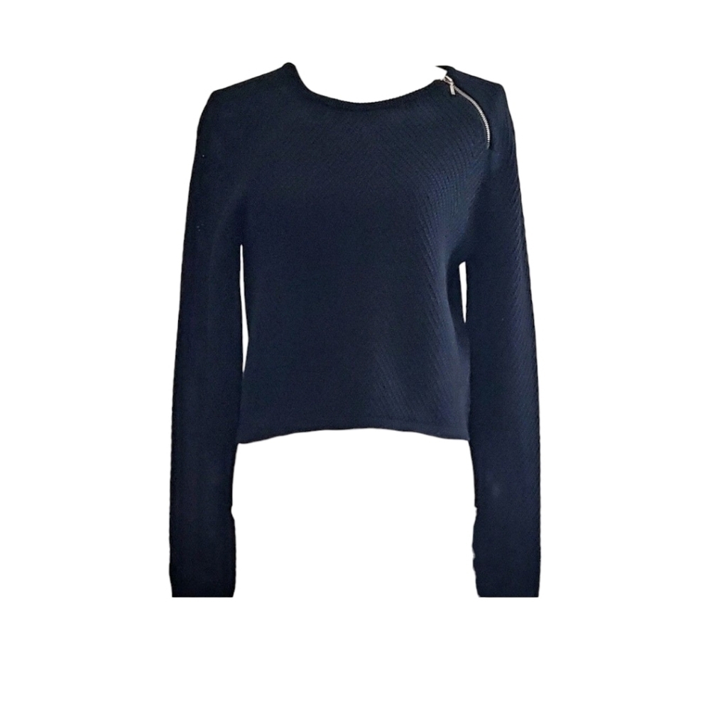 White House Black Market Black Long Sleeve Textured Sweater Zipper Accent Size L